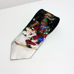 Hallmark‎ Christmas Yule Tie Greetings Skiing Santa , Christmas Funny Ties